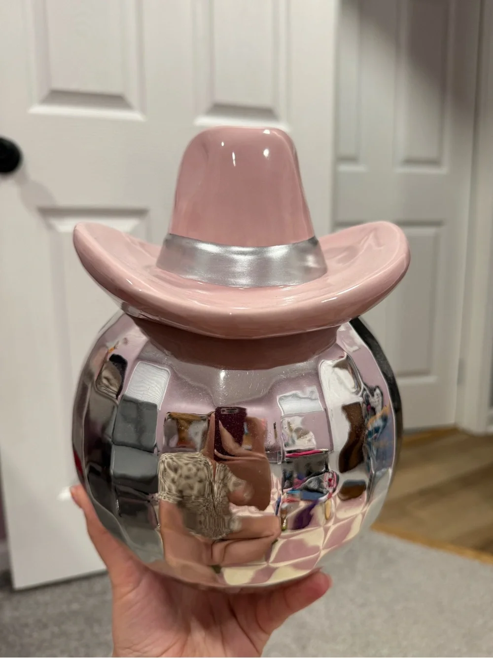 Pink Ceramic Cowboy Hat Jar - Home Accents
